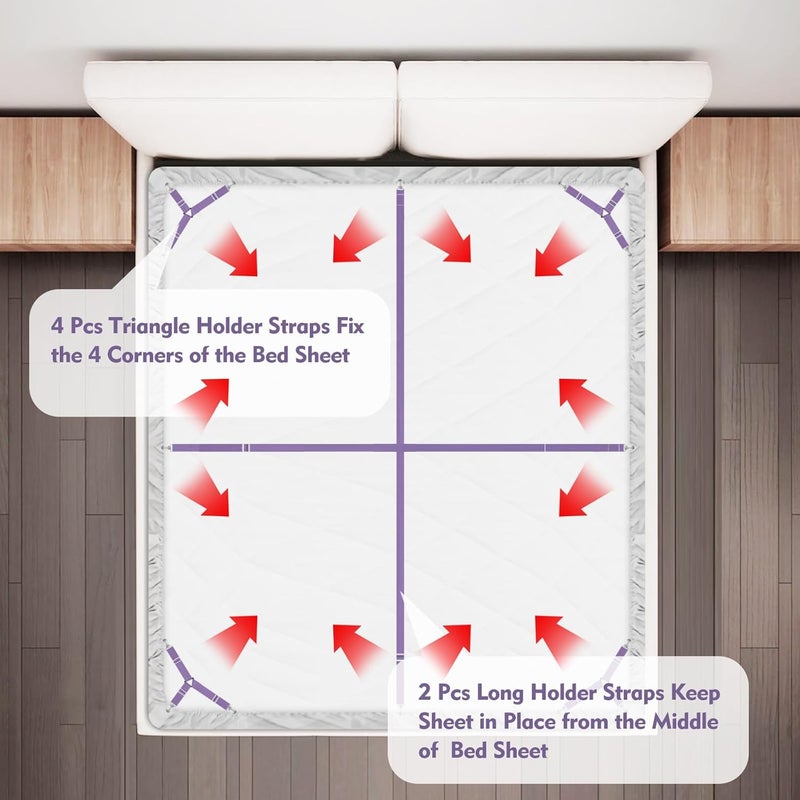 Eiruseed Bed Sheet Holder Straps, 4+2 Pcs Adjustable Mattress Sheet Clips, Bed Sheet Fasteners Elastic Sheet Suspenders to Keep Bed Sheet in Place for Different Beds (Purple) - Image 4